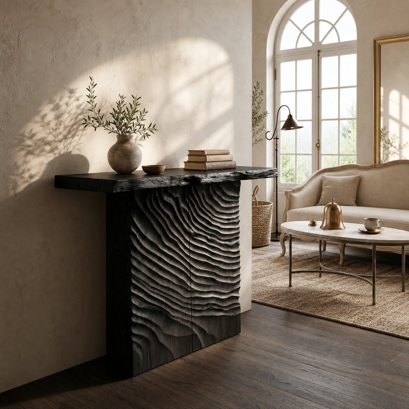 Minimalist Sculpted Base Hall Table For Apartment Interior Space - product view 4