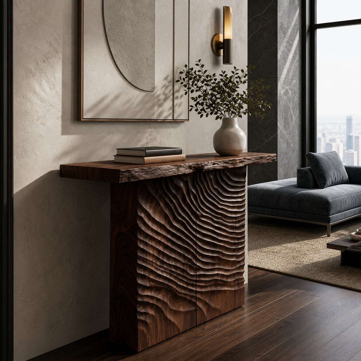 Minimalist Sculpted Base Hall Table For Apartment Interior Space - product view 7