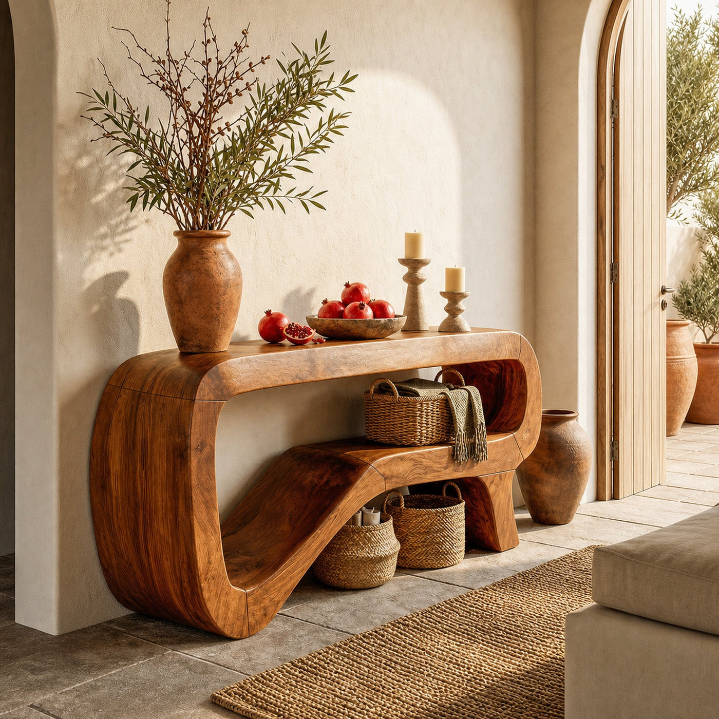 Minimalist Sculptural Console Table Solid Wood For Hallway And Entryway - product view 6