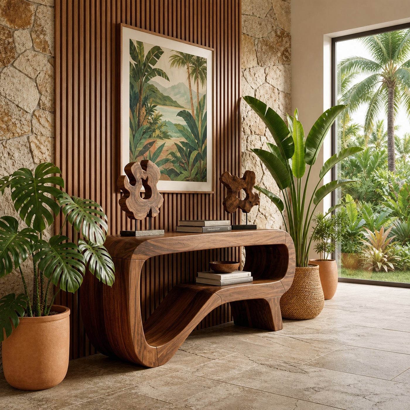 Minimalist Sculptural Console Table Solid Wood For Hallway And Entryway - product view 7
