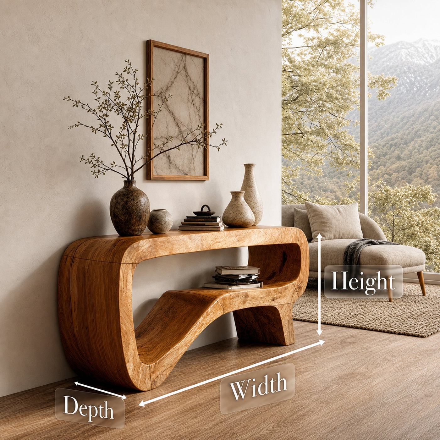 Minimalist Sculptural Console Table Solid Wood For Hallway And Entryway - product view 8