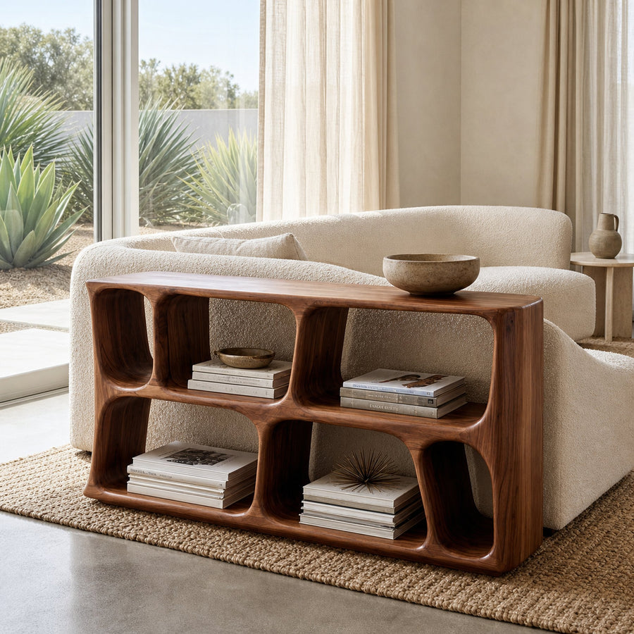 Minimalist Sculptural Wood Console Table For Living Room