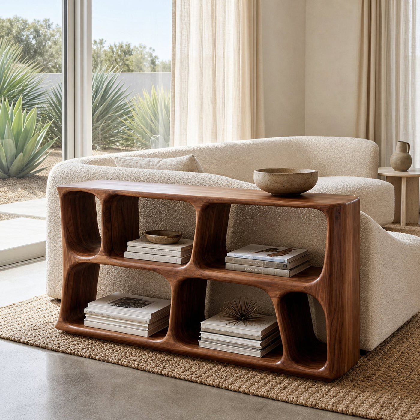 Minimalist Sculptural Wood Console Table For Living Room