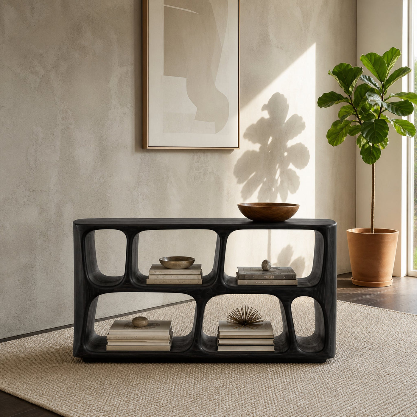 Minimalist Sculptural Wood Console Table For Living Room - product view 4
