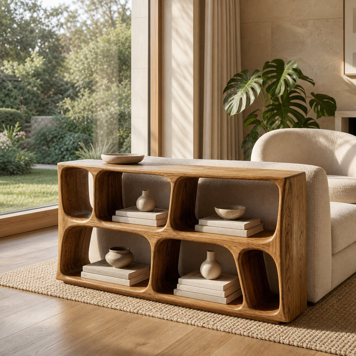 Minimalist Sculptural Wood Console Table For Living Room - product view 5