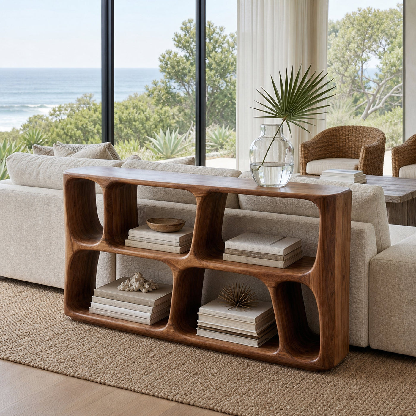 Minimalist Sculptural Wood Console Table For Living Room - product view 6