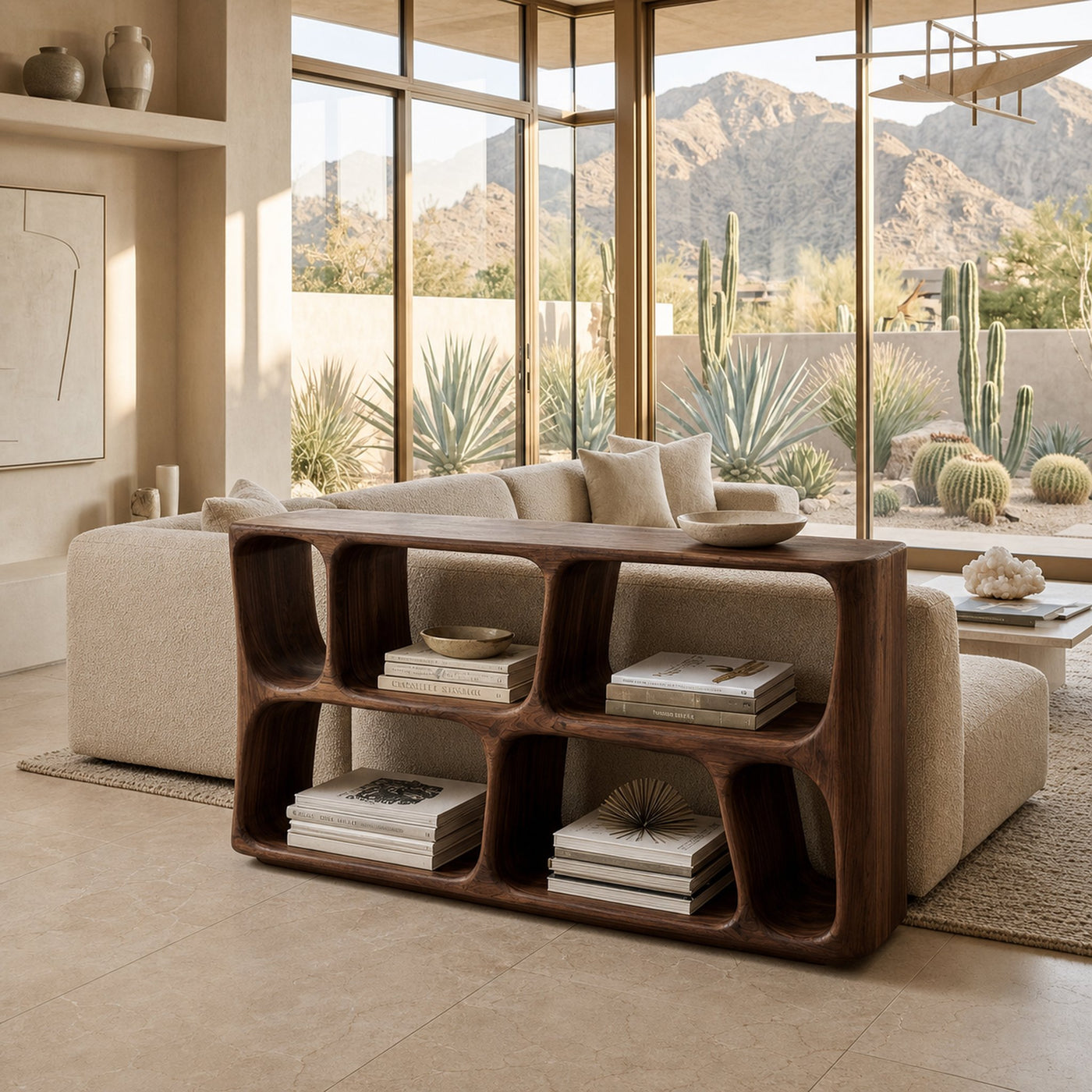 Minimalist Sculptural Wood Console Table For Living Room - product view 7