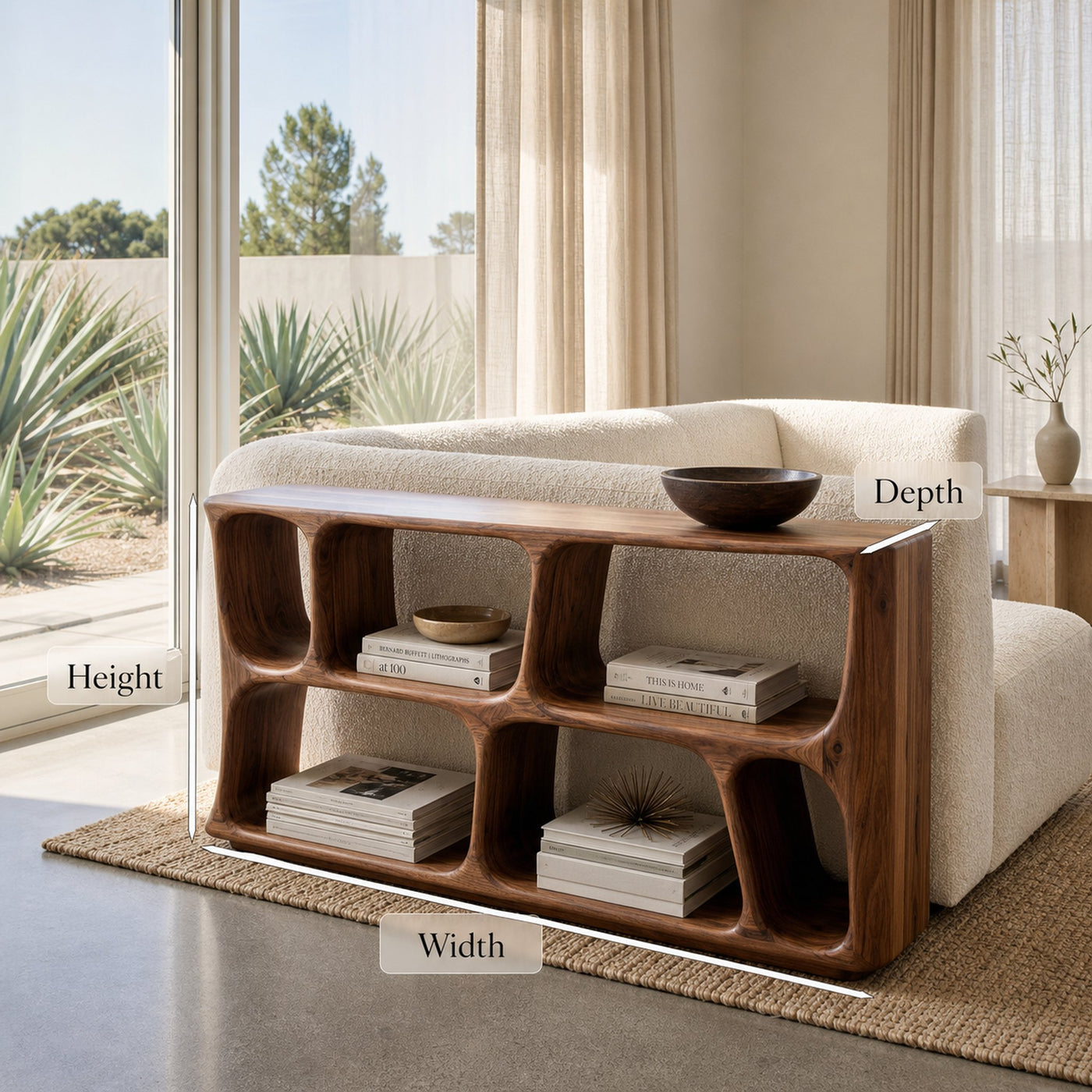 Minimalist Sculptural Wood Console Table For Living Room - product view 8