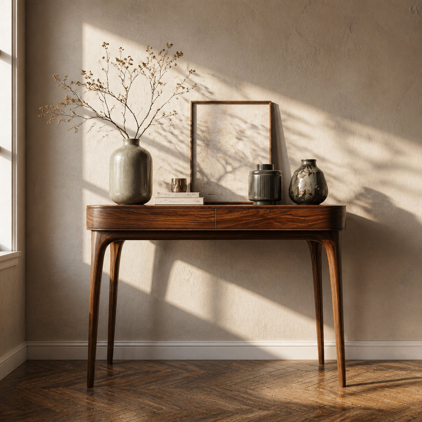 Minimalist Sculptural Wood Console Table For Modern Entryway - product view 2