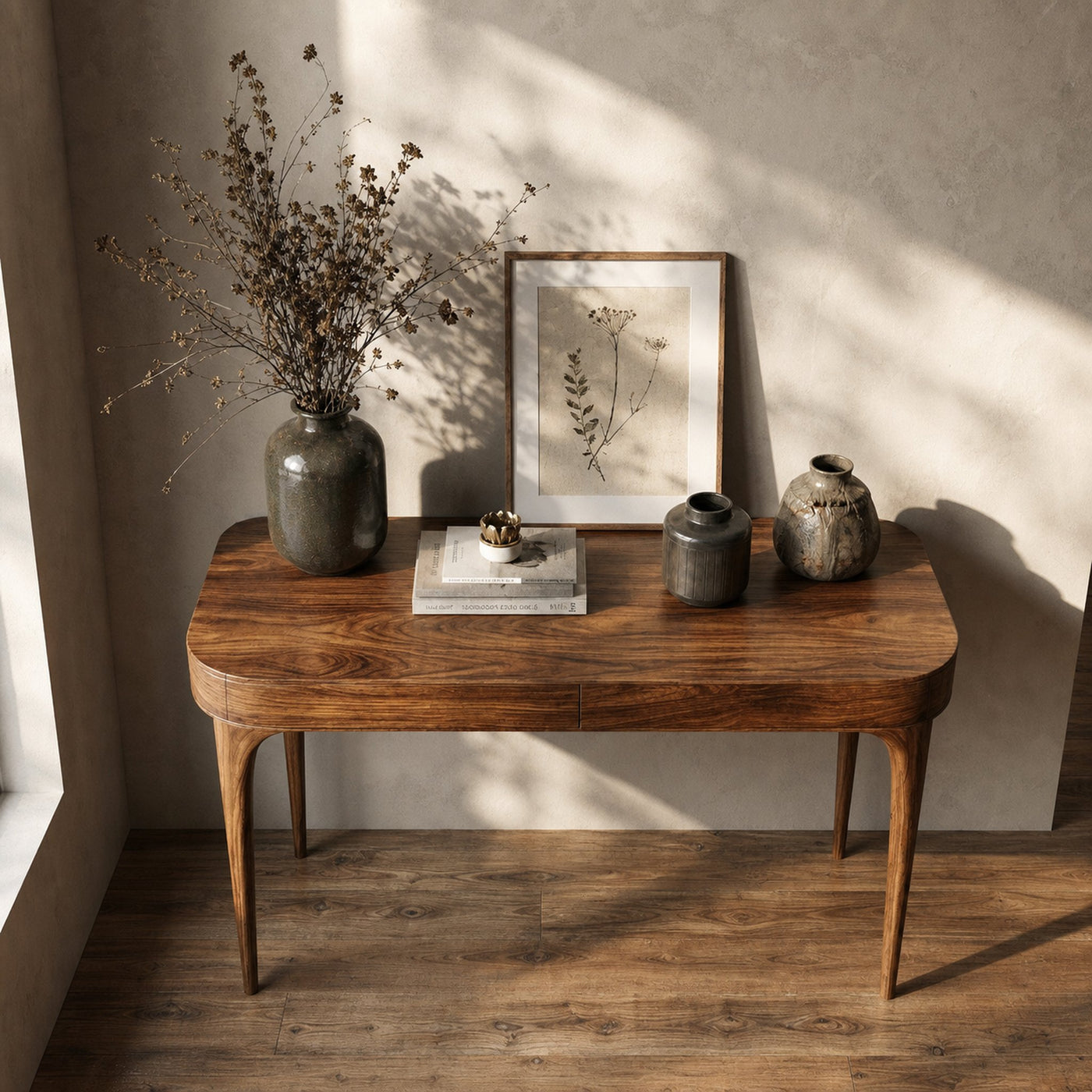 Minimalist Sculptural Wood Console Table For Modern Entryway - product view 3