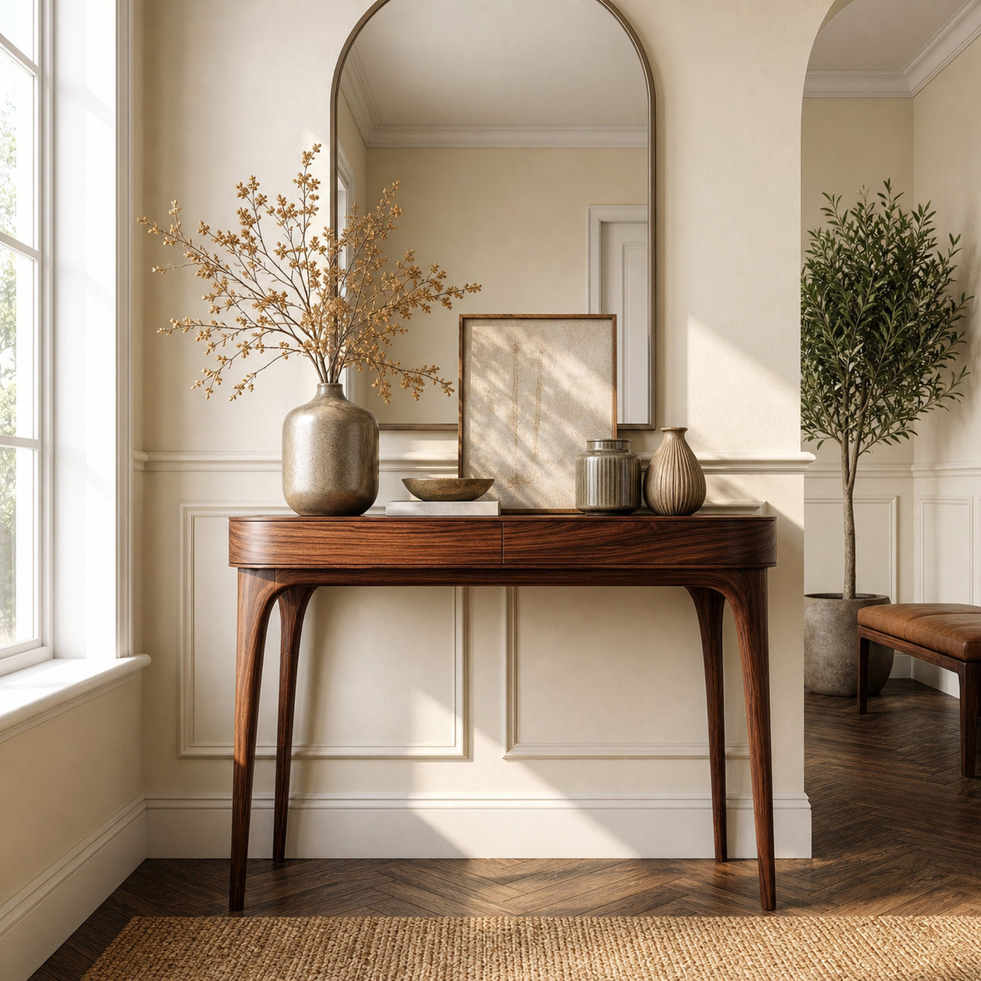 Minimalist Sculptural Wood Console Table For Modern Entryway - product view 7