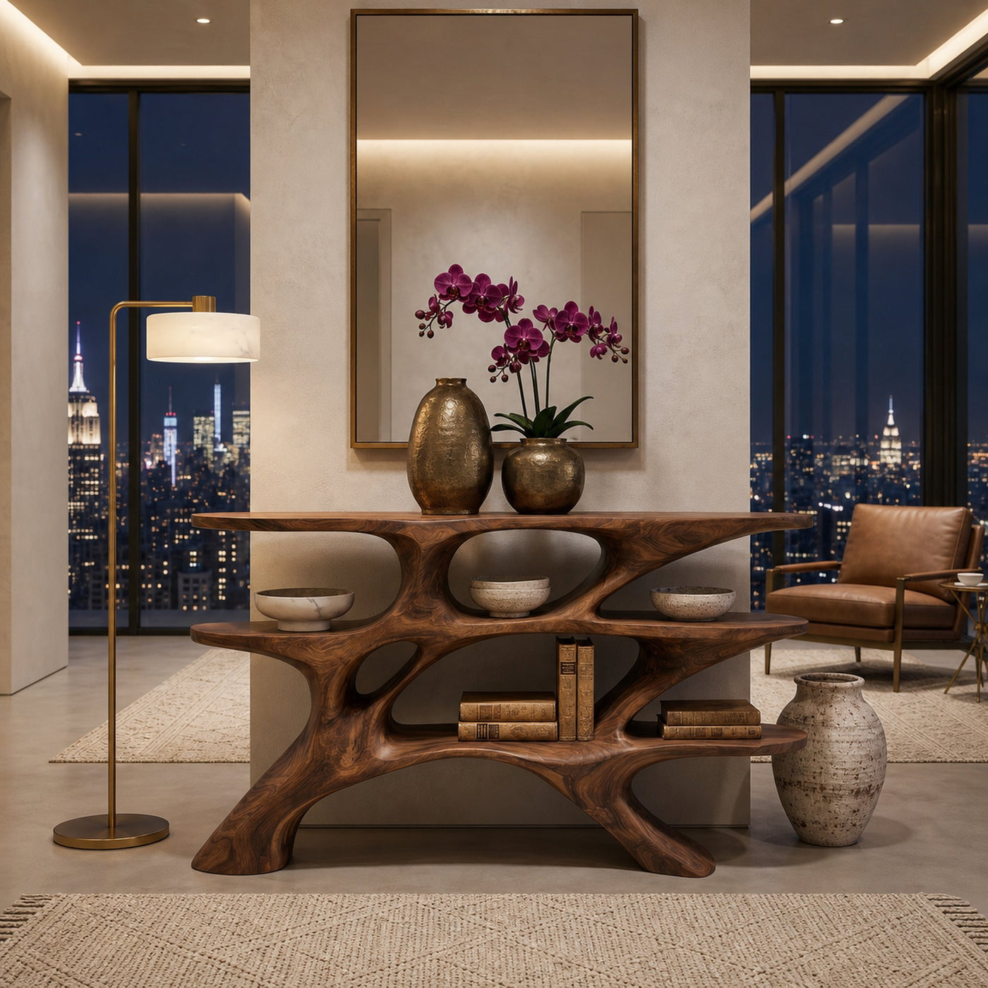 Minimalist Sculptural Wooden Console Table For Living Room - product view 2