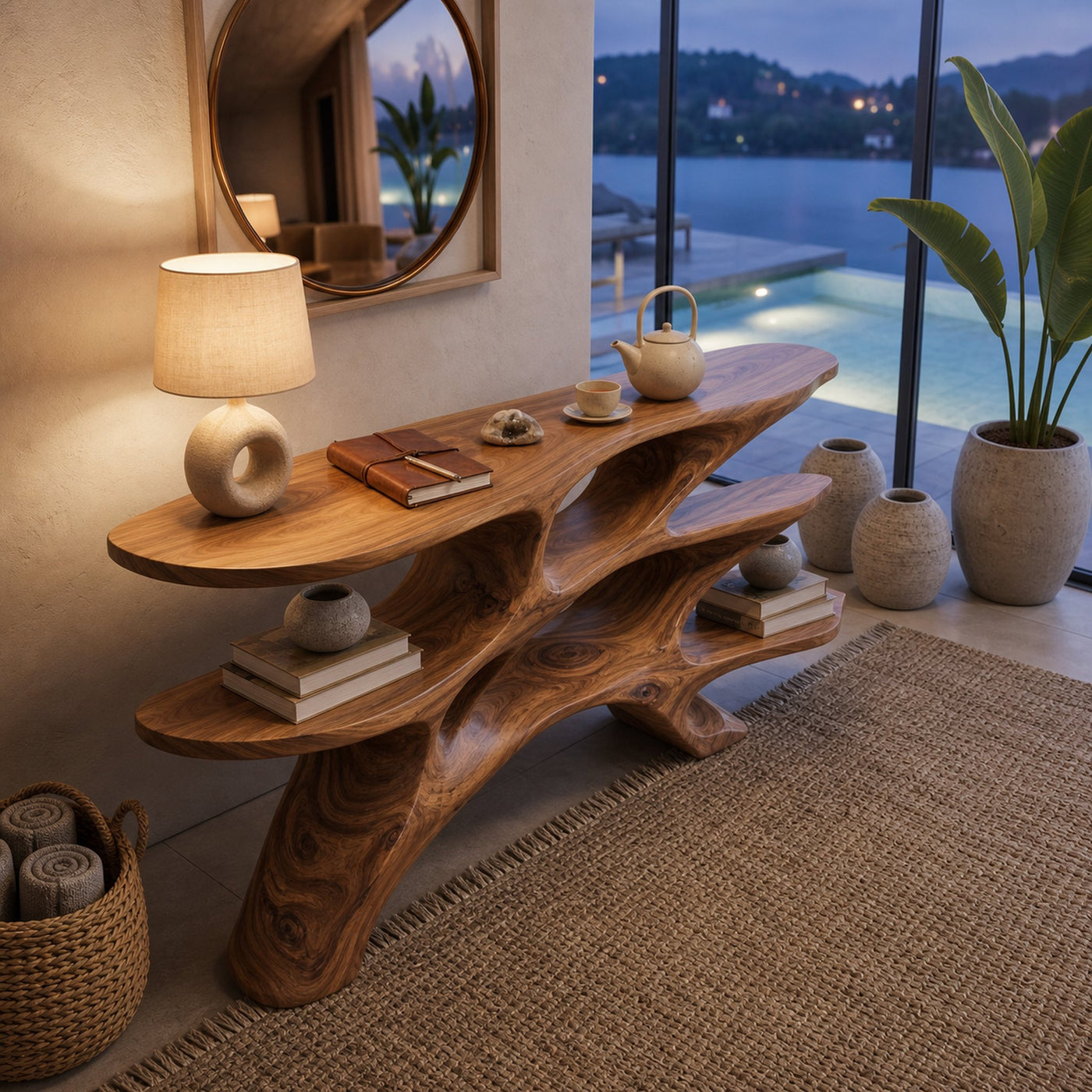 Minimalist Sculptural Wooden Console Table For Living Room - product view 3