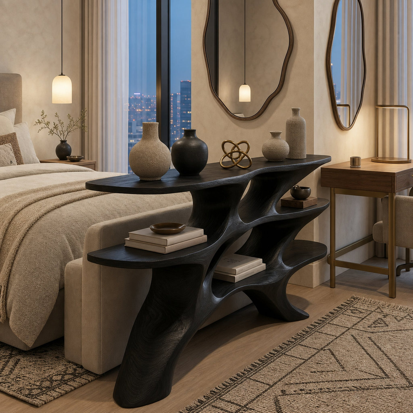 Minimalist Sculptural Wooden Console Table For Living Room - product view 4