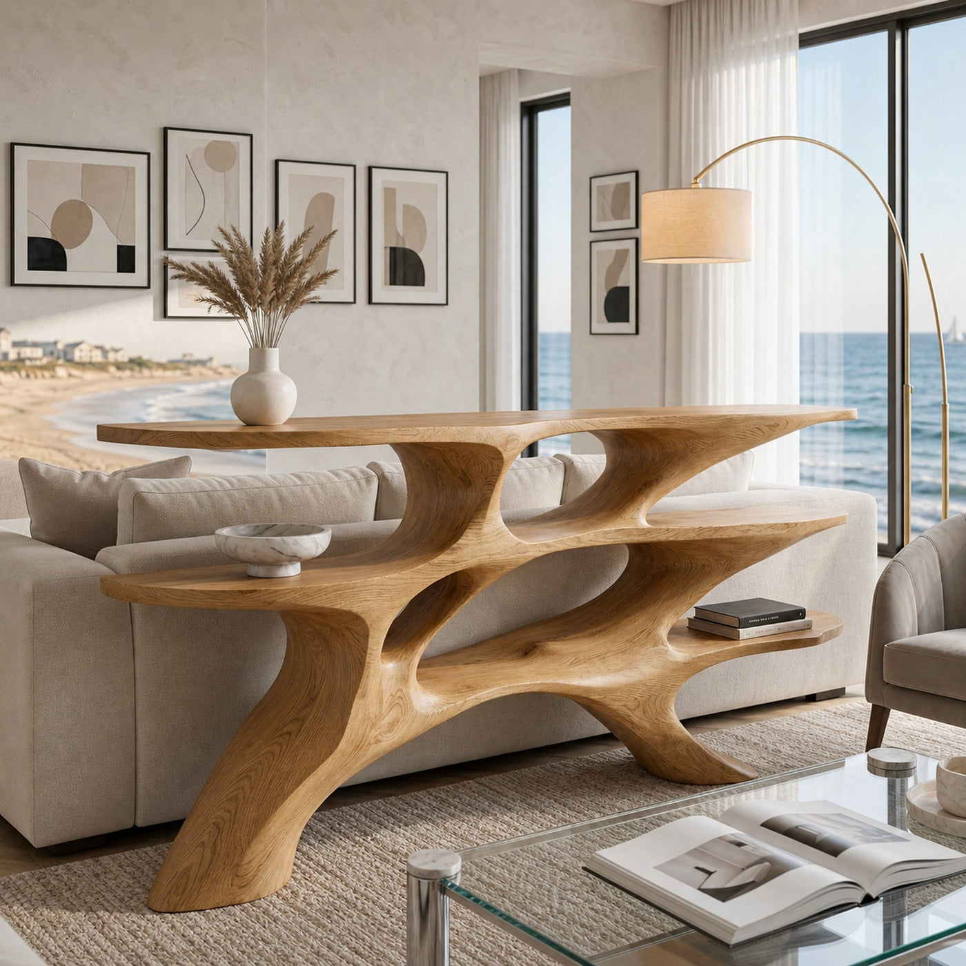 Minimalist Sculptural Wooden Console Table For Living Room - product view 5