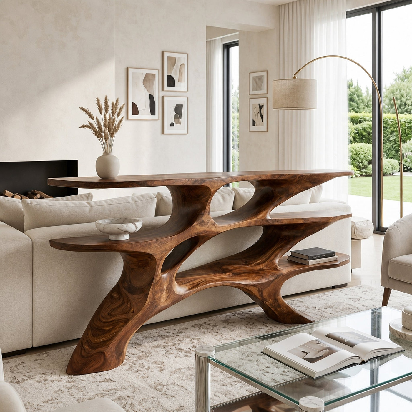Minimalist Sculptural Wooden Console Table For Living Room - product view 7