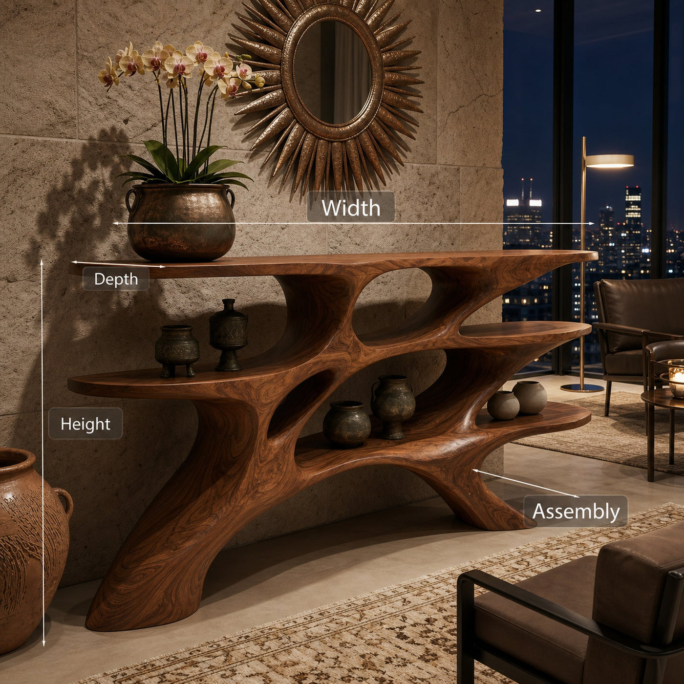 Minimalist Sculptural Wooden Console Table For Living Room - product view 8