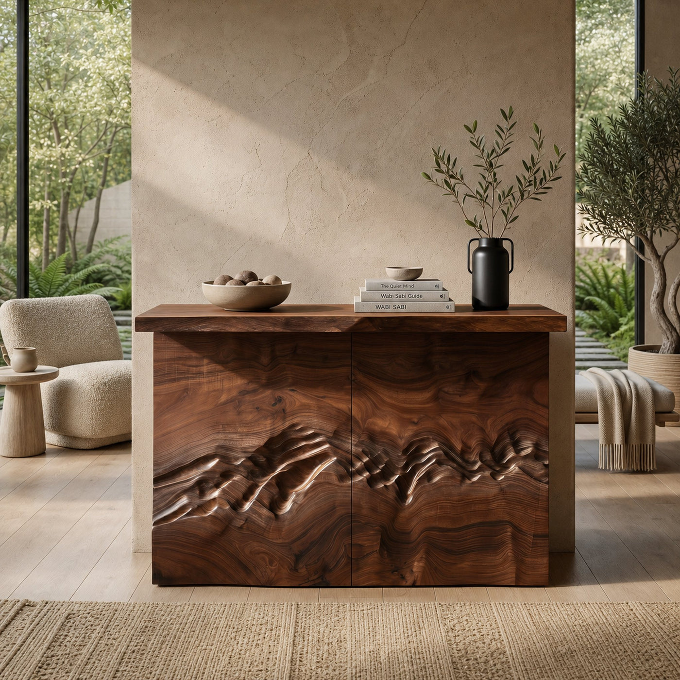 Minimalist Textured Edge Console Table For Studio Interior Design