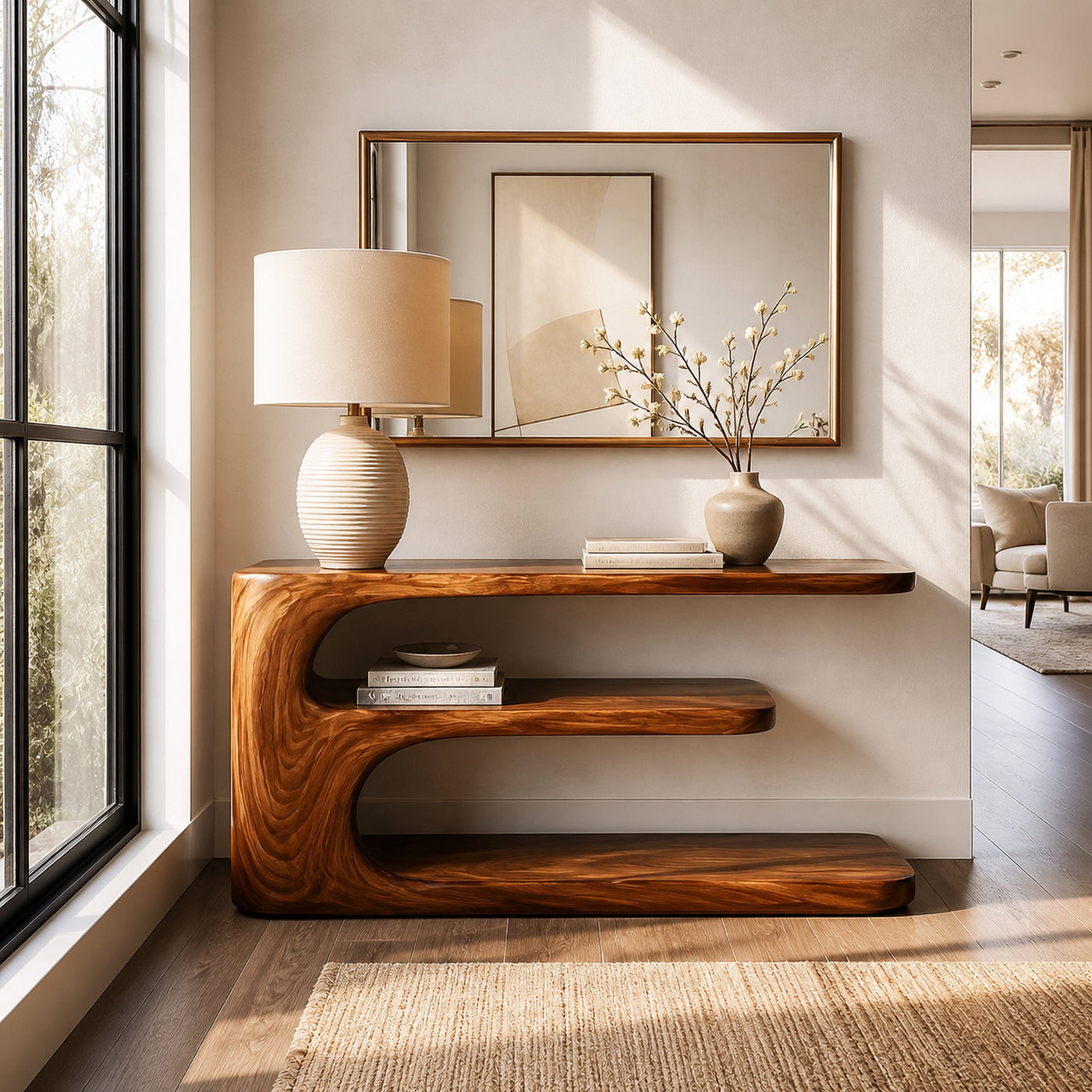 Minimalist Wooden Console Table With 3 Tiers For Entryway Storage - product view 2