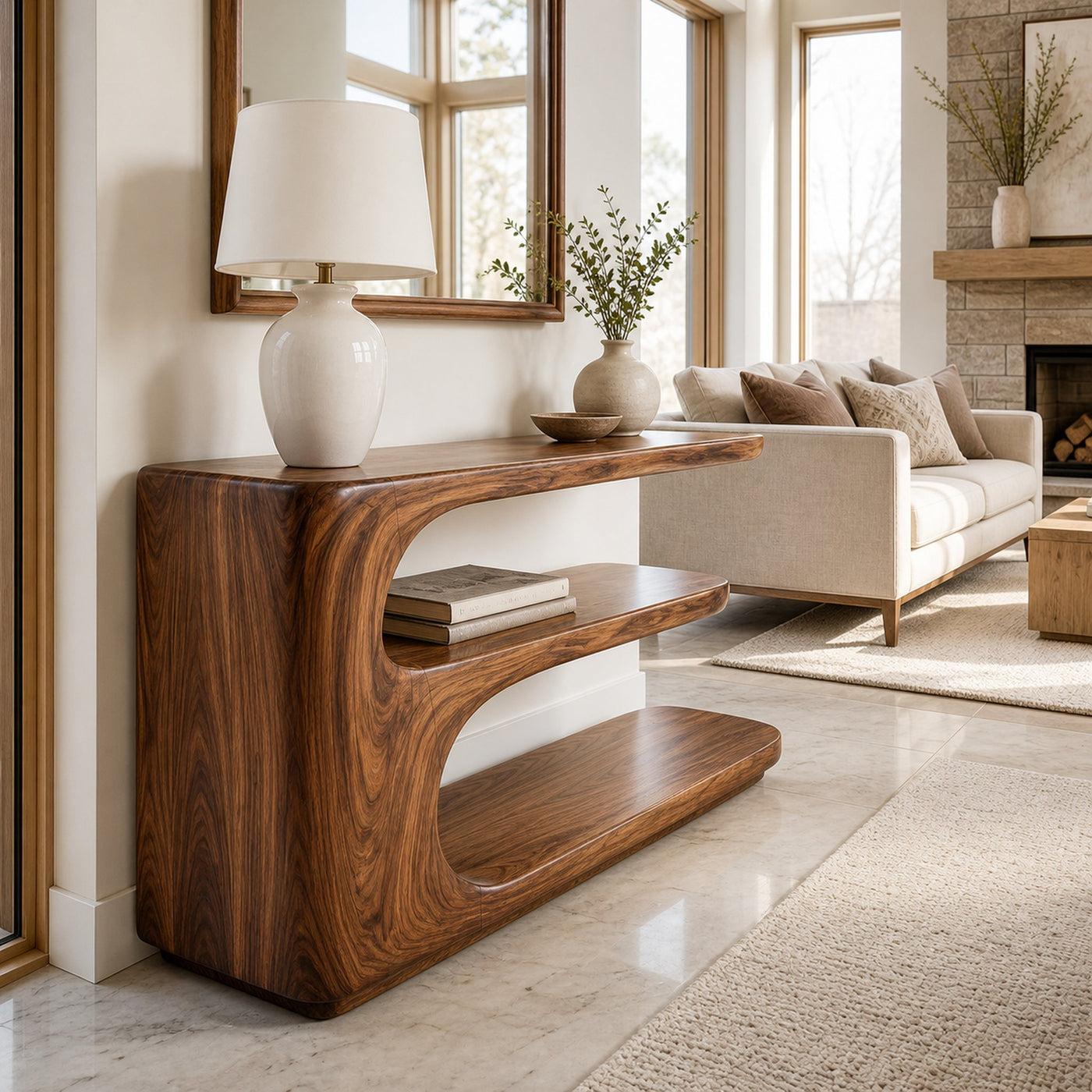 Minimalist Wooden Console Table With 3 Tiers For Entryway Storage - product view 3