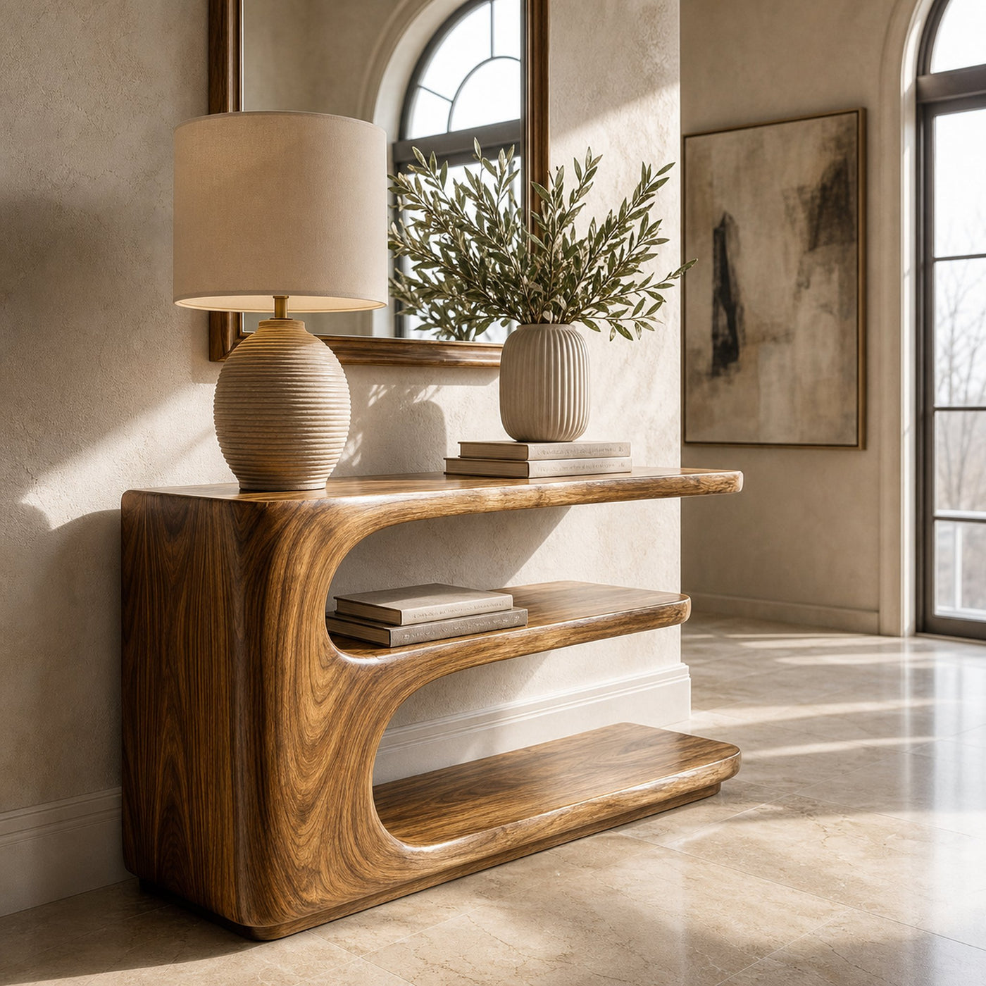 Minimalist Wooden Console Table With 3 Tiers For Entryway Storage - product view 5