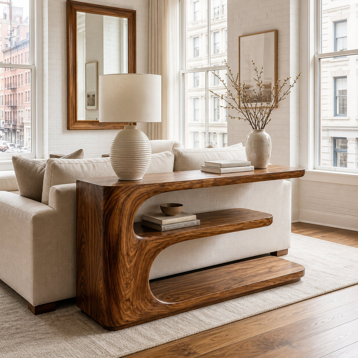 Minimalist Wooden Console Table With 3 Tiers For Entryway Storage - product view 6