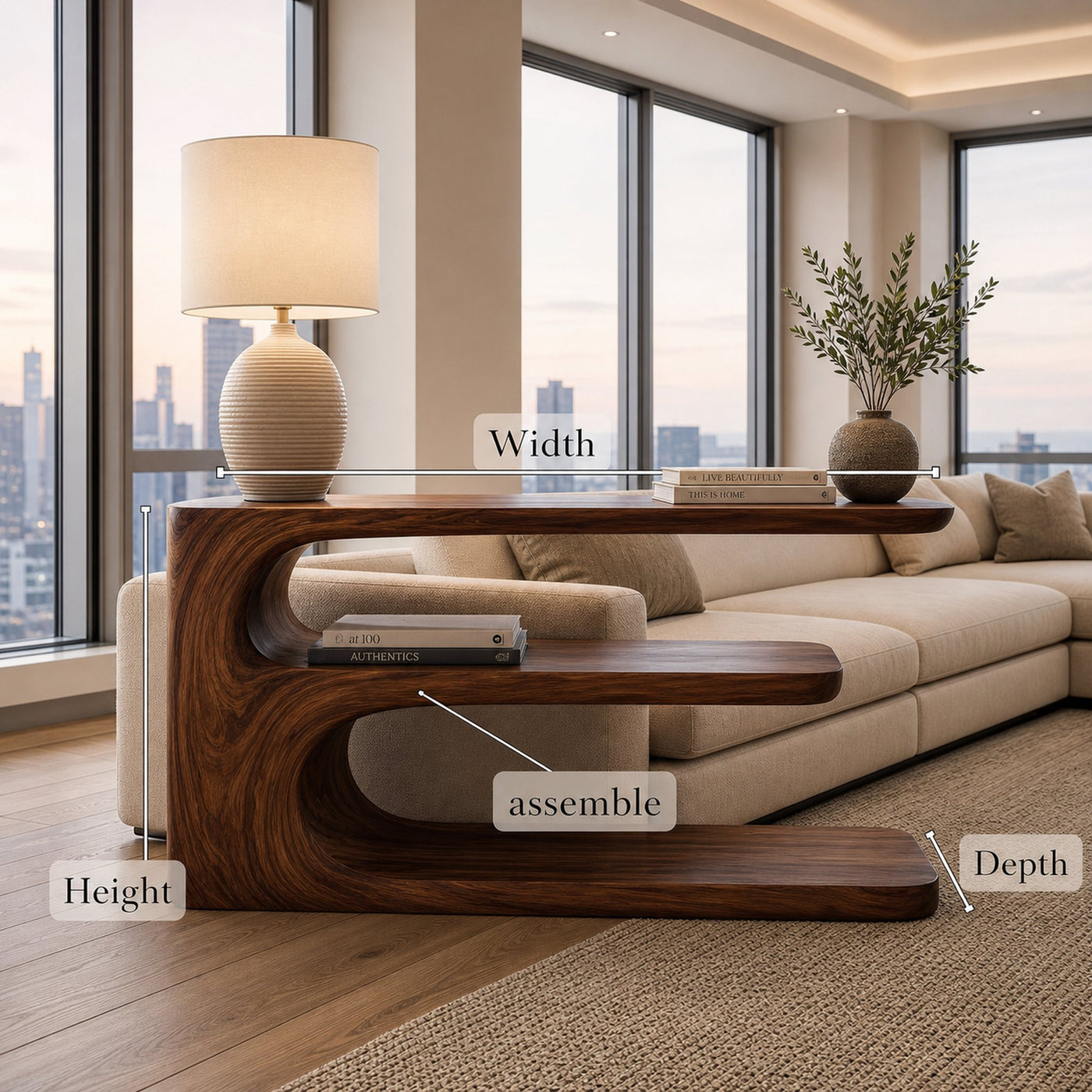 Minimalist Wooden Console Table With 3 Tiers For Entryway Storage - product view 8