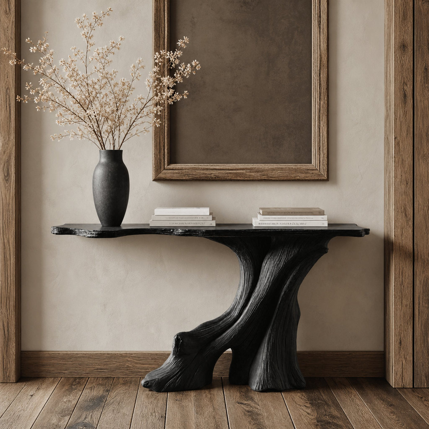 Modern Black Wood Console Table For Living Room Decor