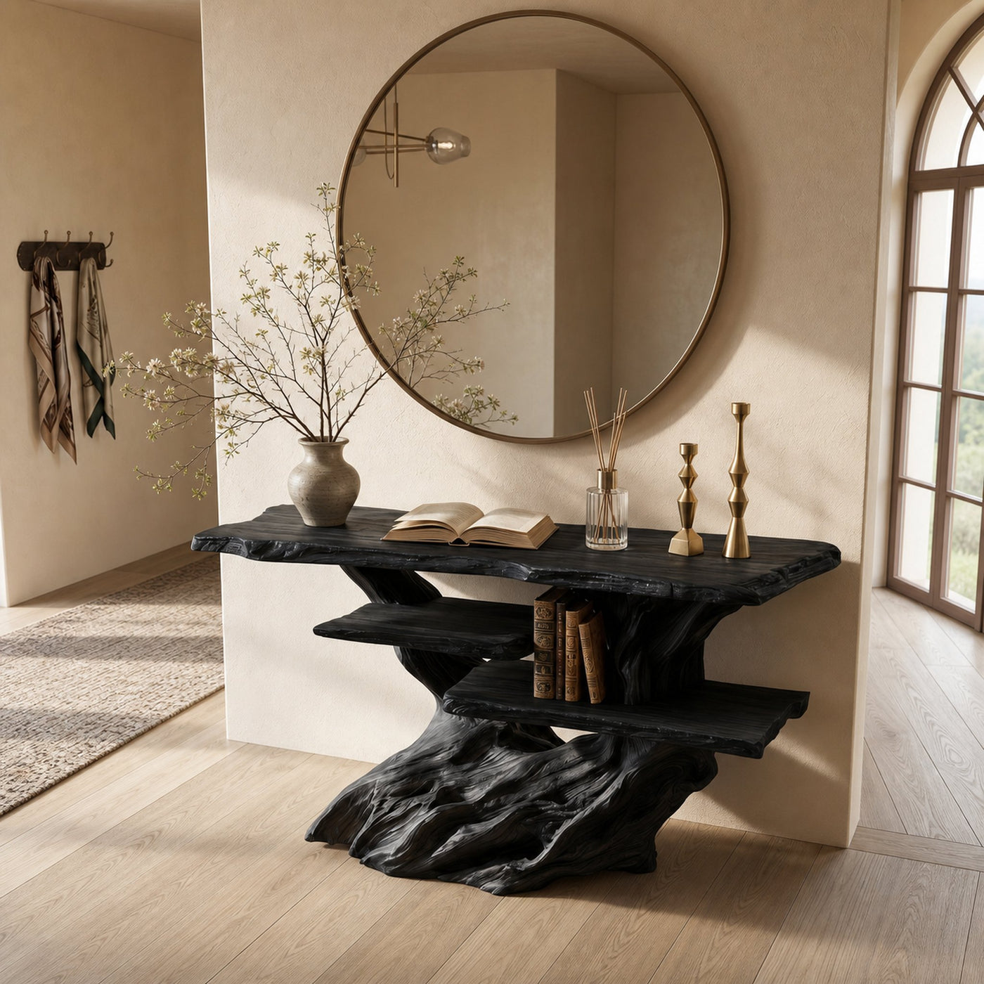 Modern Charred Wood Display Shelf For Hallway Furniture - product view 2
