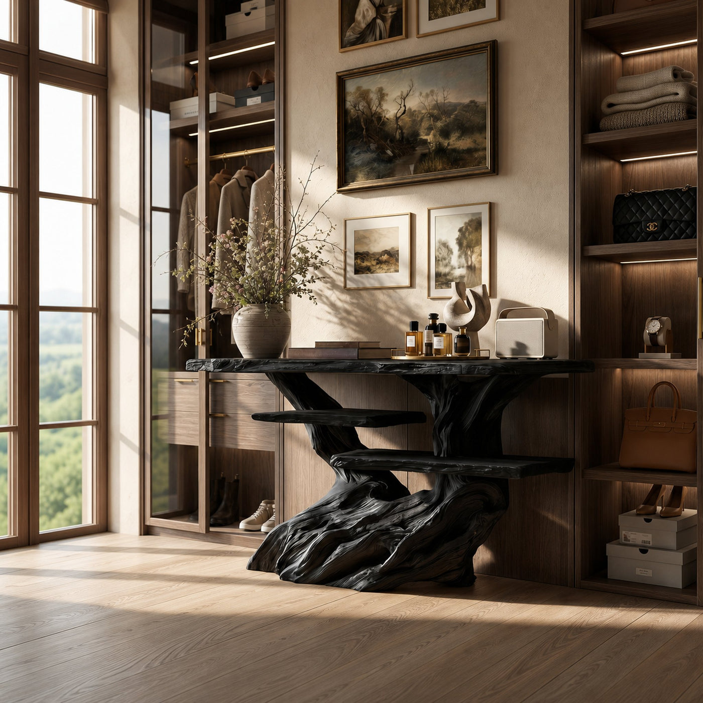 Modern Charred Wood Display Shelf For Hallway Furniture - product view 4