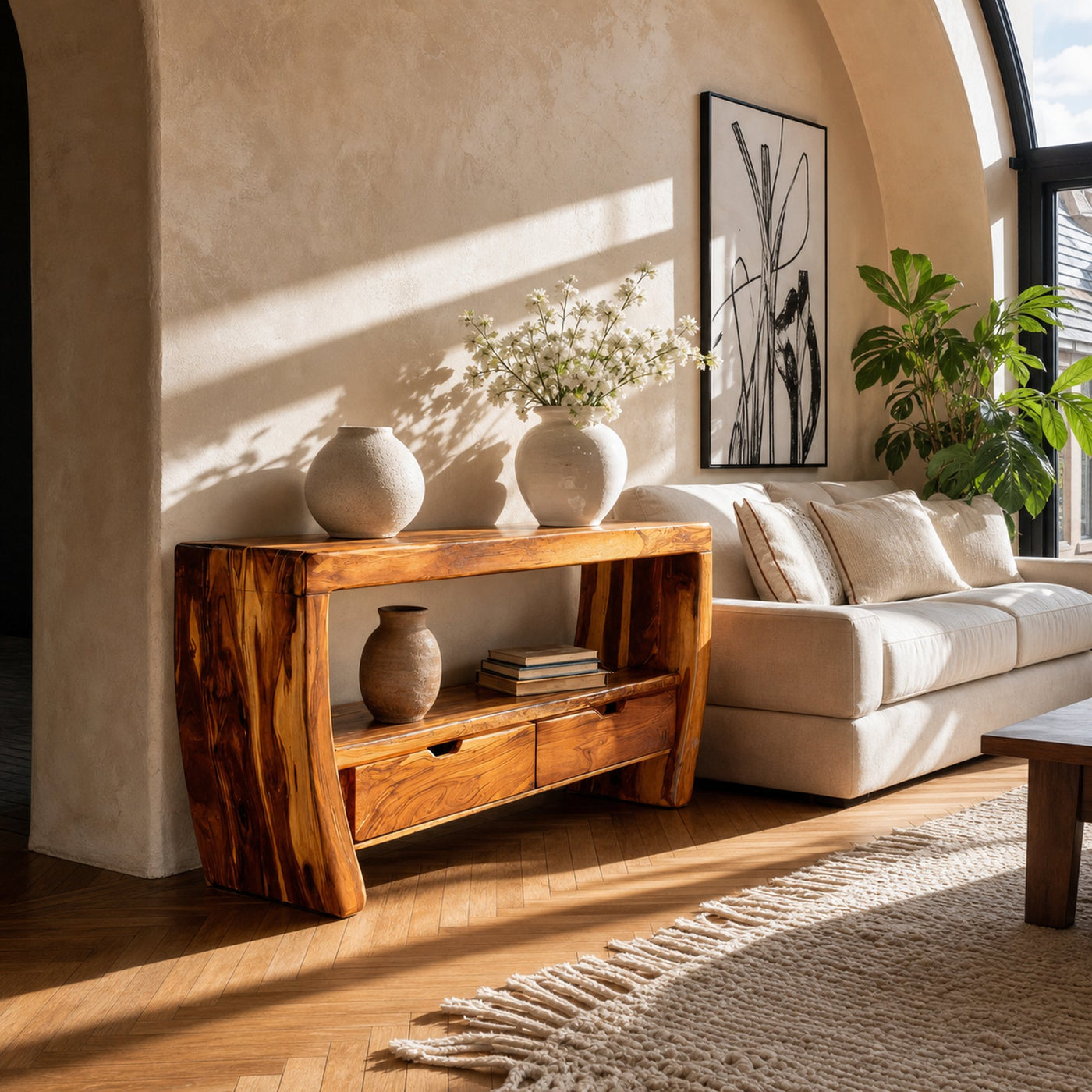 Modern Console Table Curved For Living Room Decor