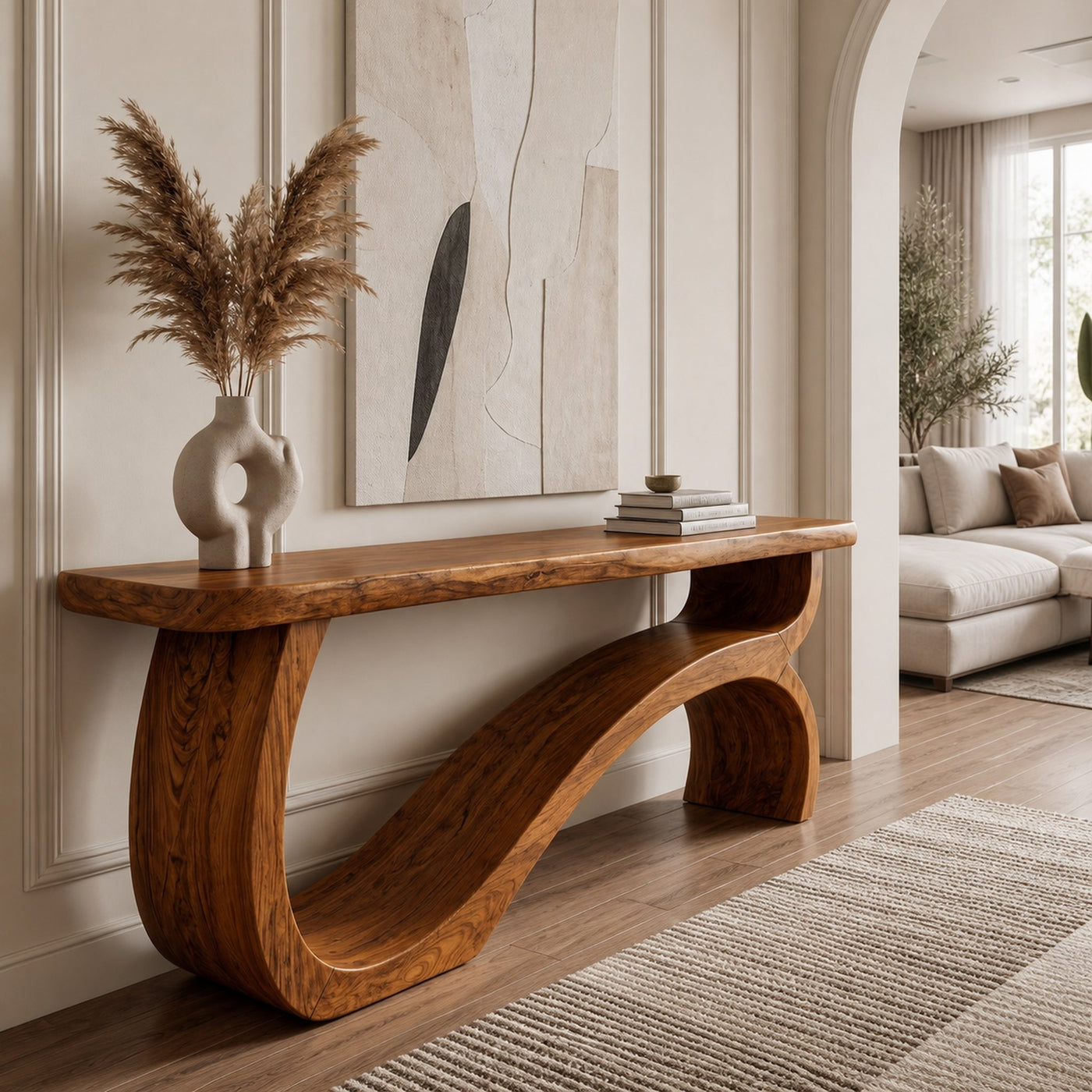 Modern Console Table Table With Sculptural Open Wood Base For Living Room - product view 6