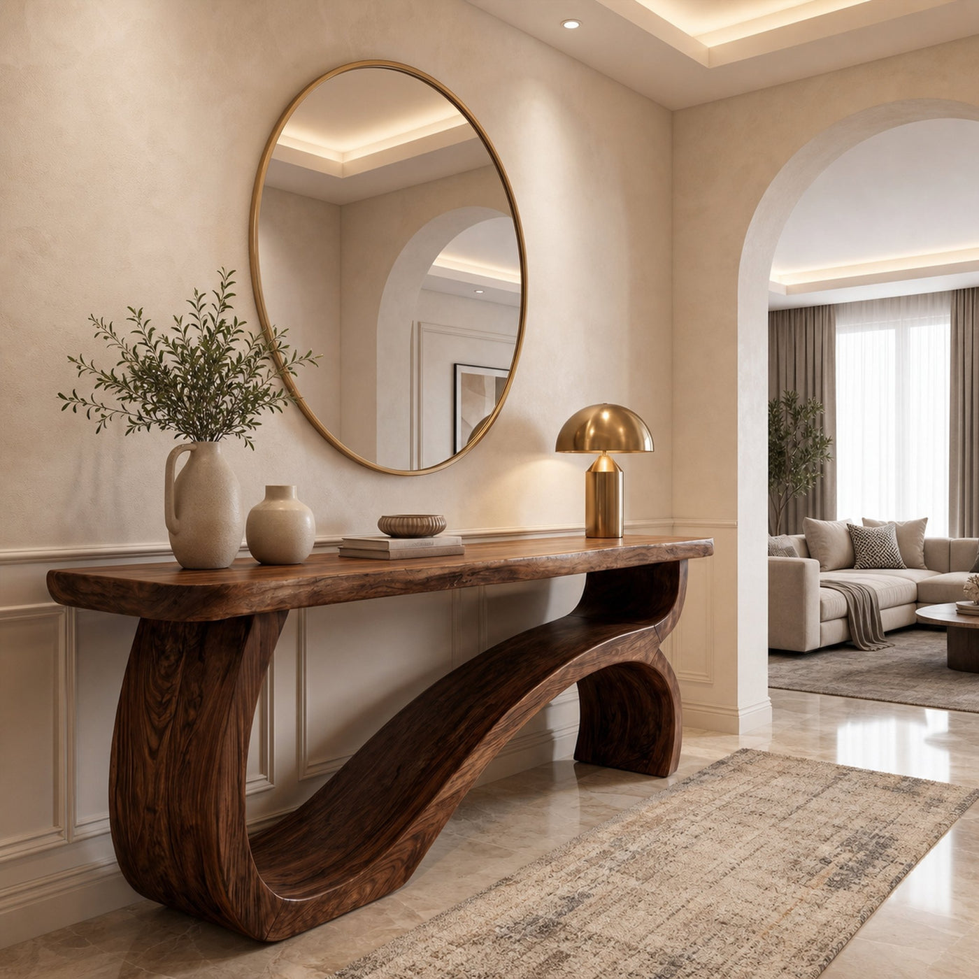 Modern Console Table Table With Sculptural Open Wood Base For Living Room - product view 7