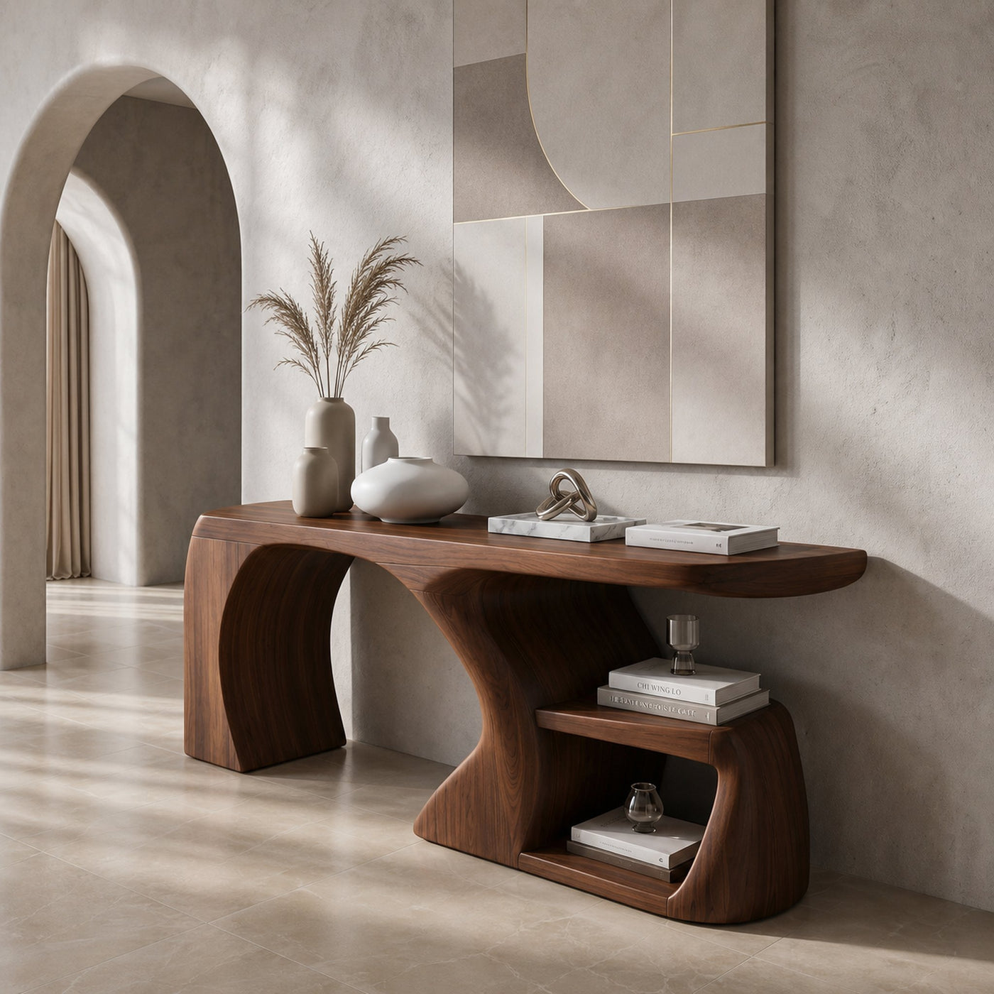 Modern Console Table With Architectural Curved Design For Entryway
