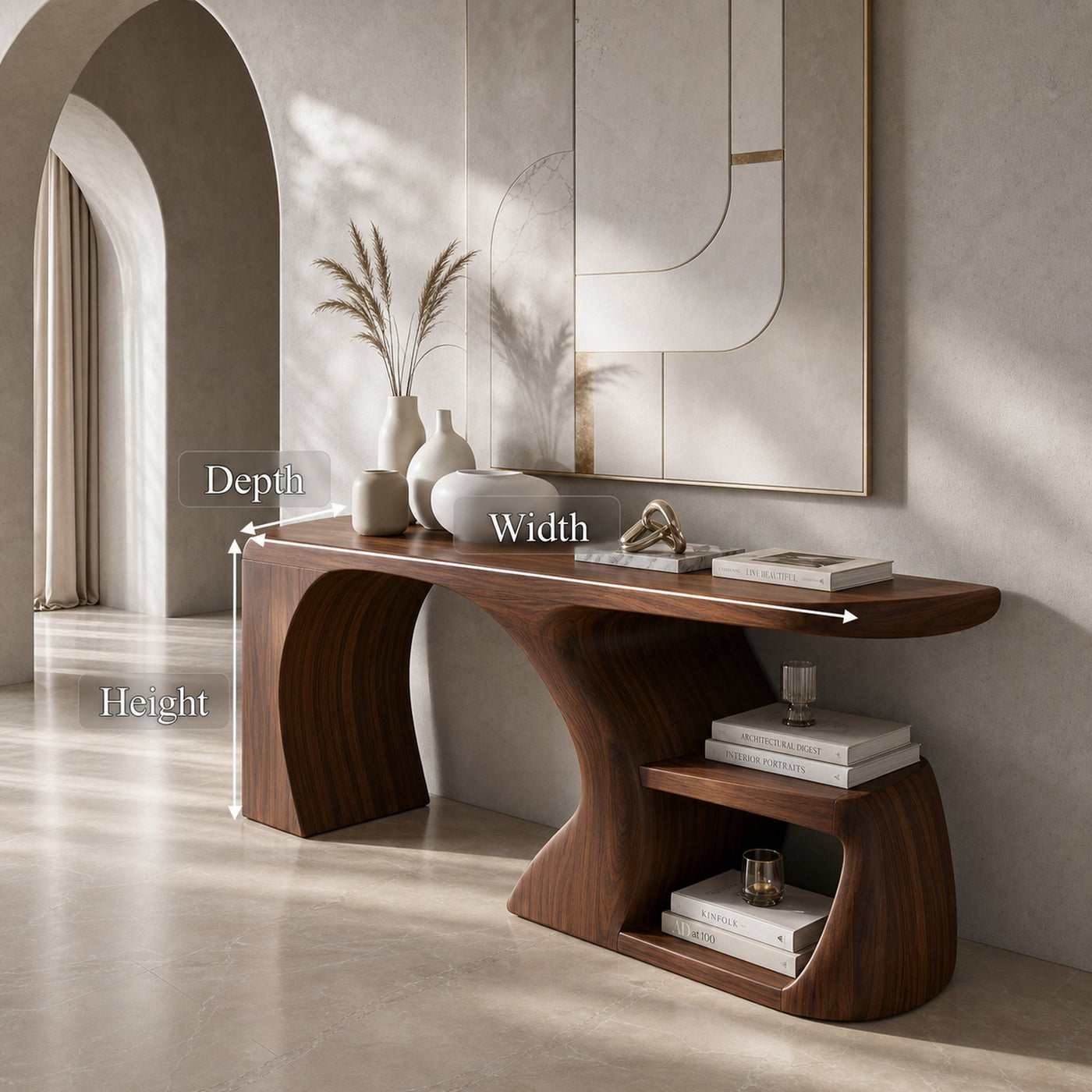 Modern Console Table With Architectural Curved Design For Entryway - product view 8