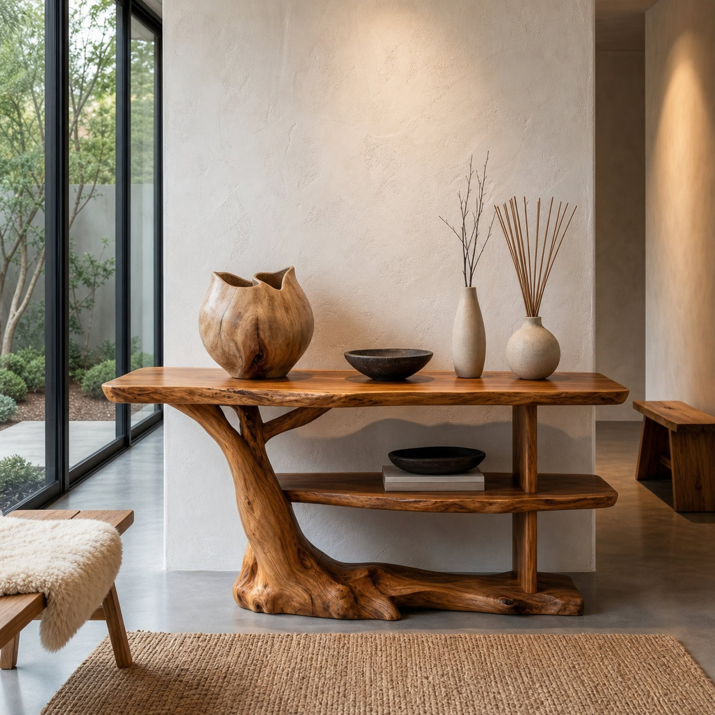 Modern Console Table With Flowing Wood Pedestal Base For Entryway - product view 6