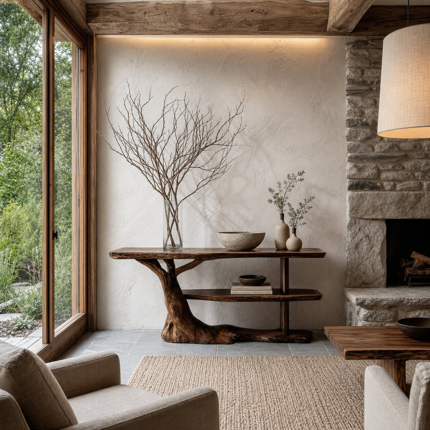Modern Console Table With Flowing Wood Pedestal Base For Entryway - product view 7