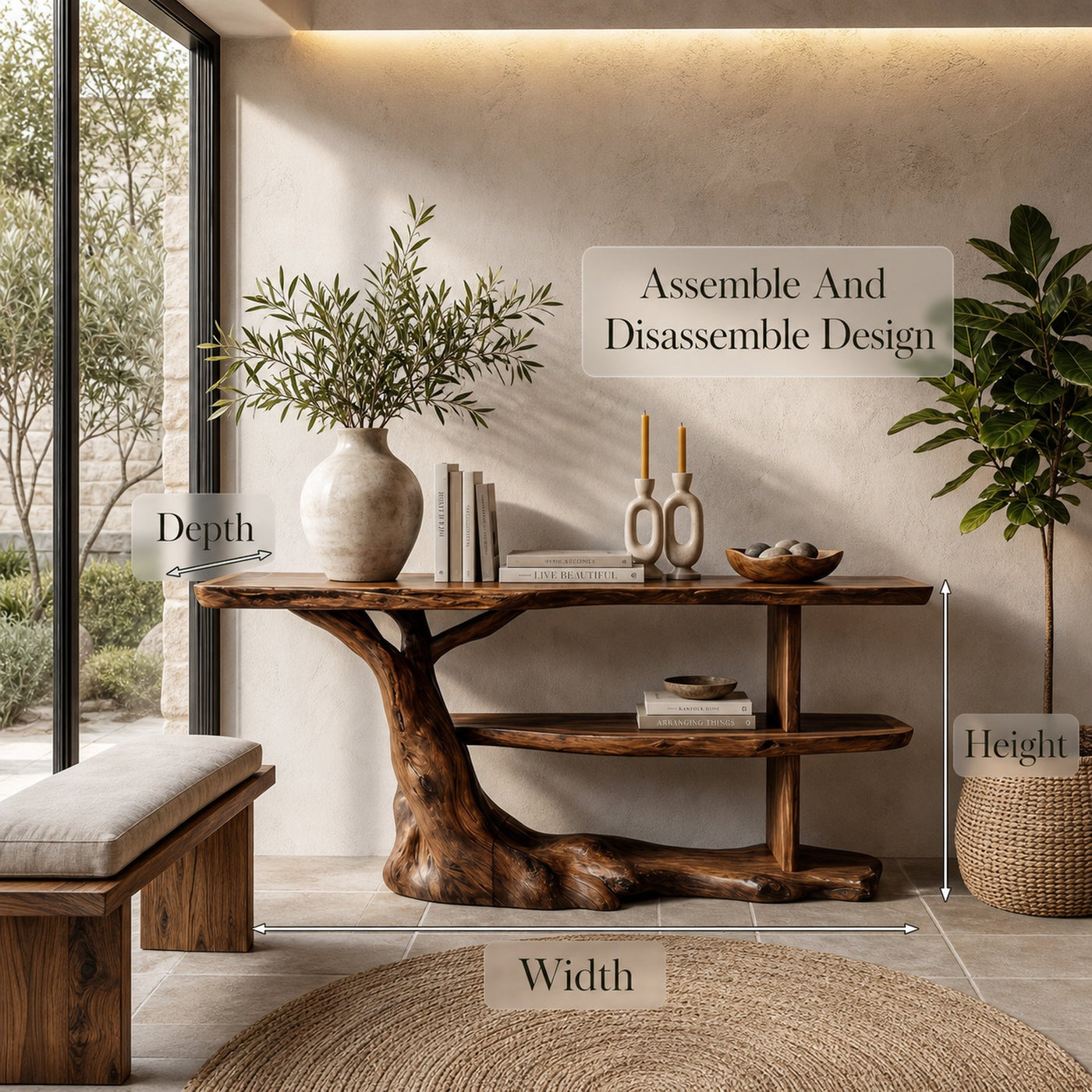 Modern Console Table With Flowing Wood Pedestal Base For Entryway - product view 8