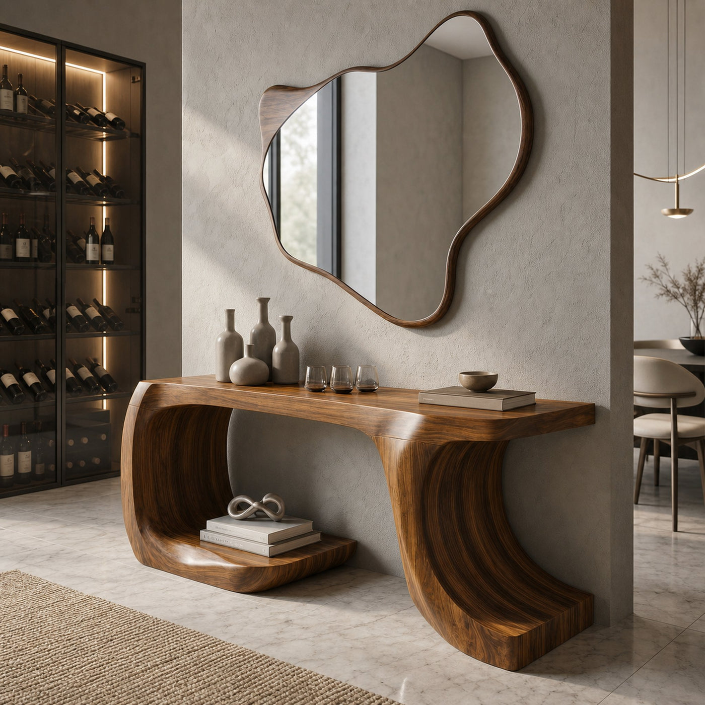 Modern Console Table With Organic Geometric Form For Hallway