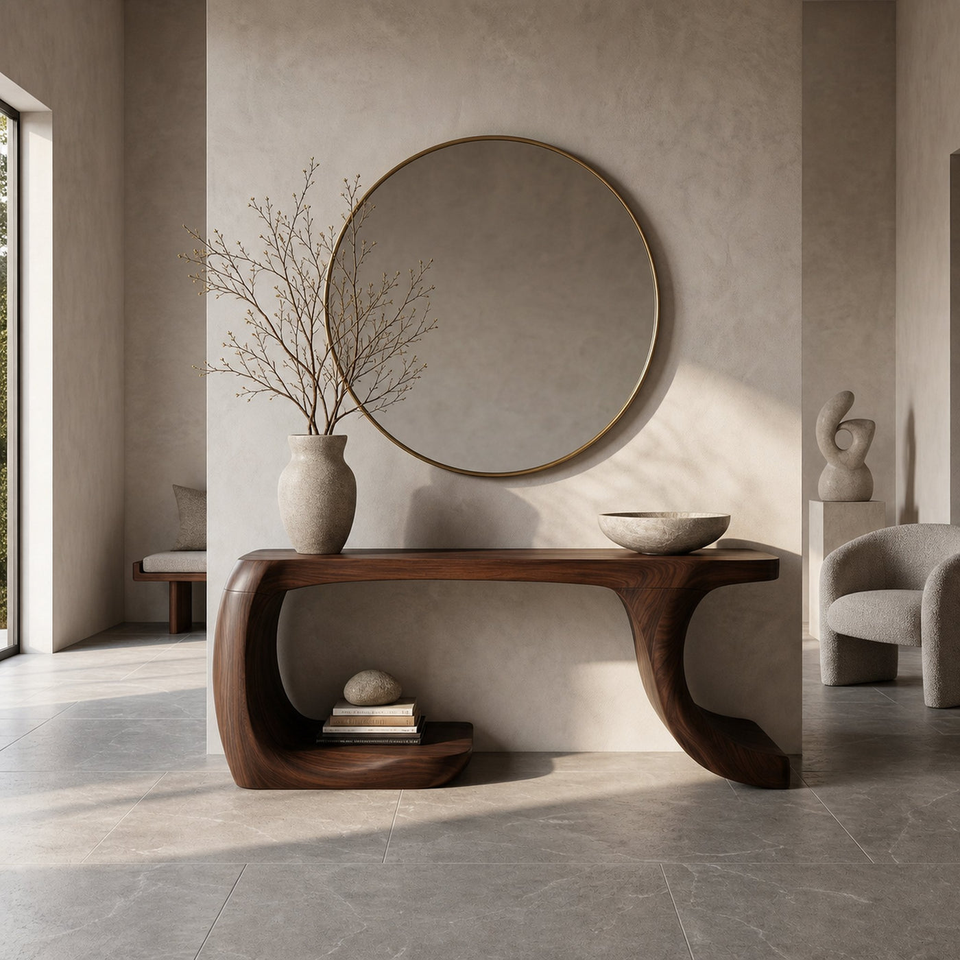 Modern Console Table With Organic Geometric Form For Hallway - product view 7