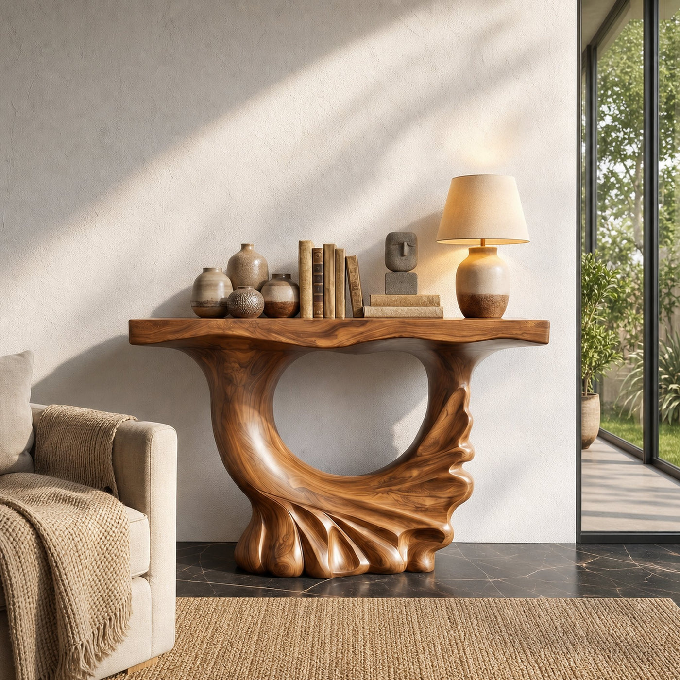 Modern Console Table With Ring Form Pedestal Base For Living Room