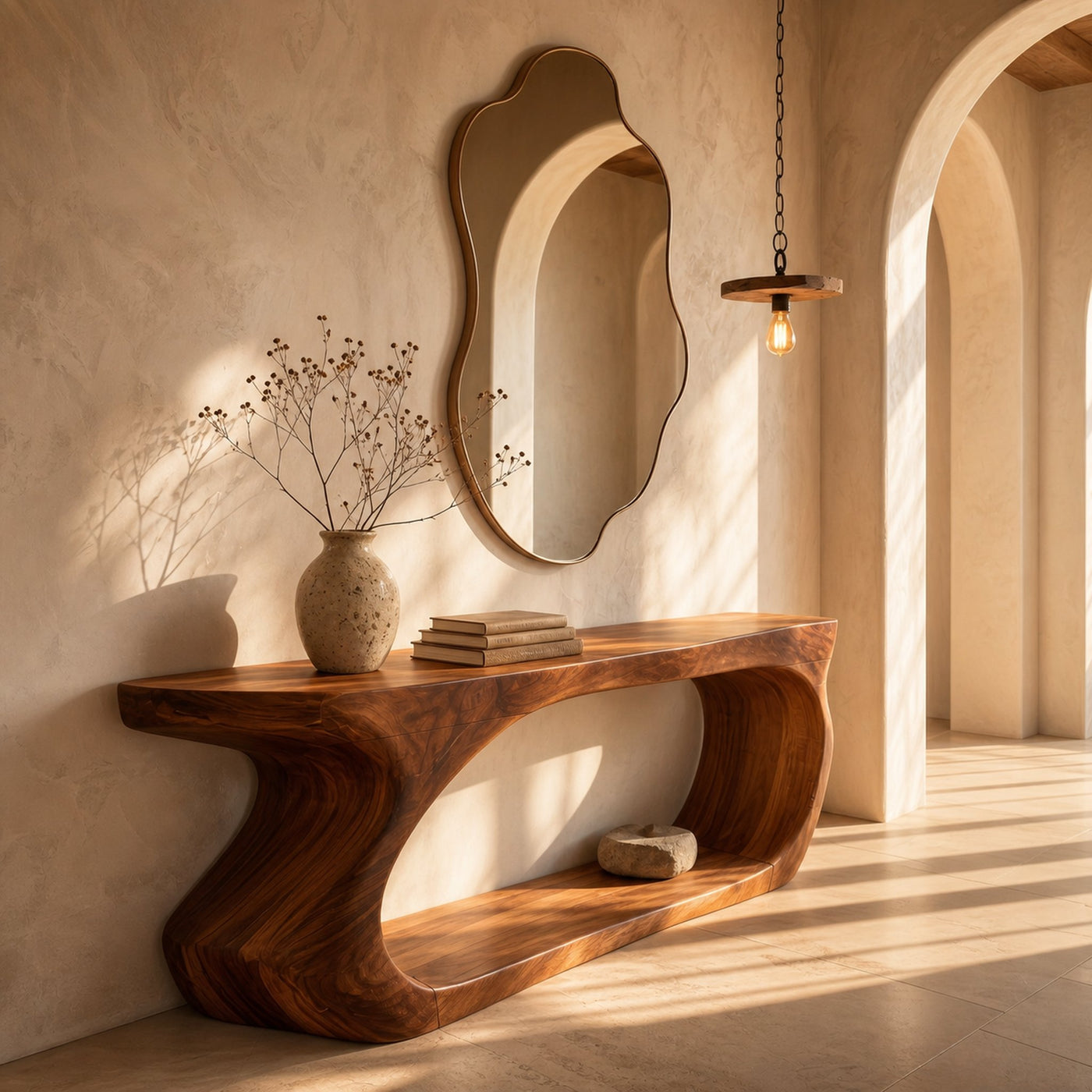 Modern Console Table With Sculptural Circular Form For Entryway - product view 6