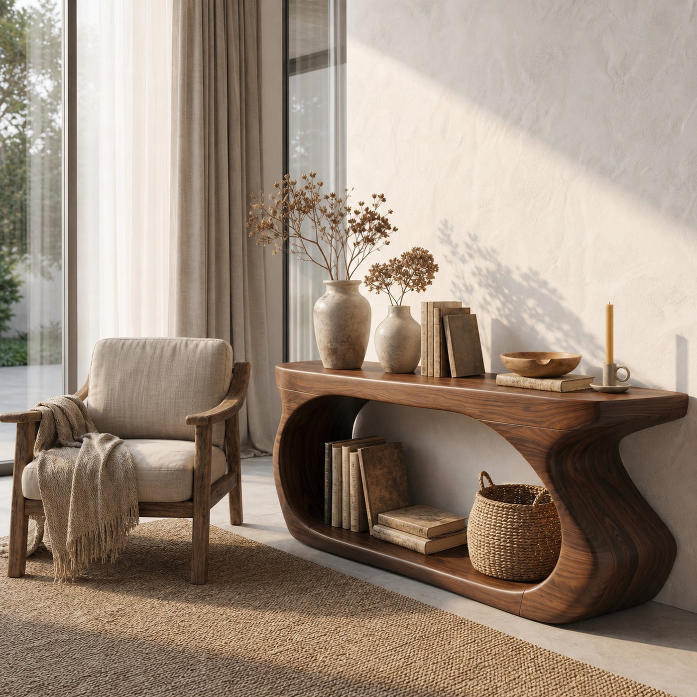Modern Console Table With Sculptural Circular Form For Entryway - product view 7