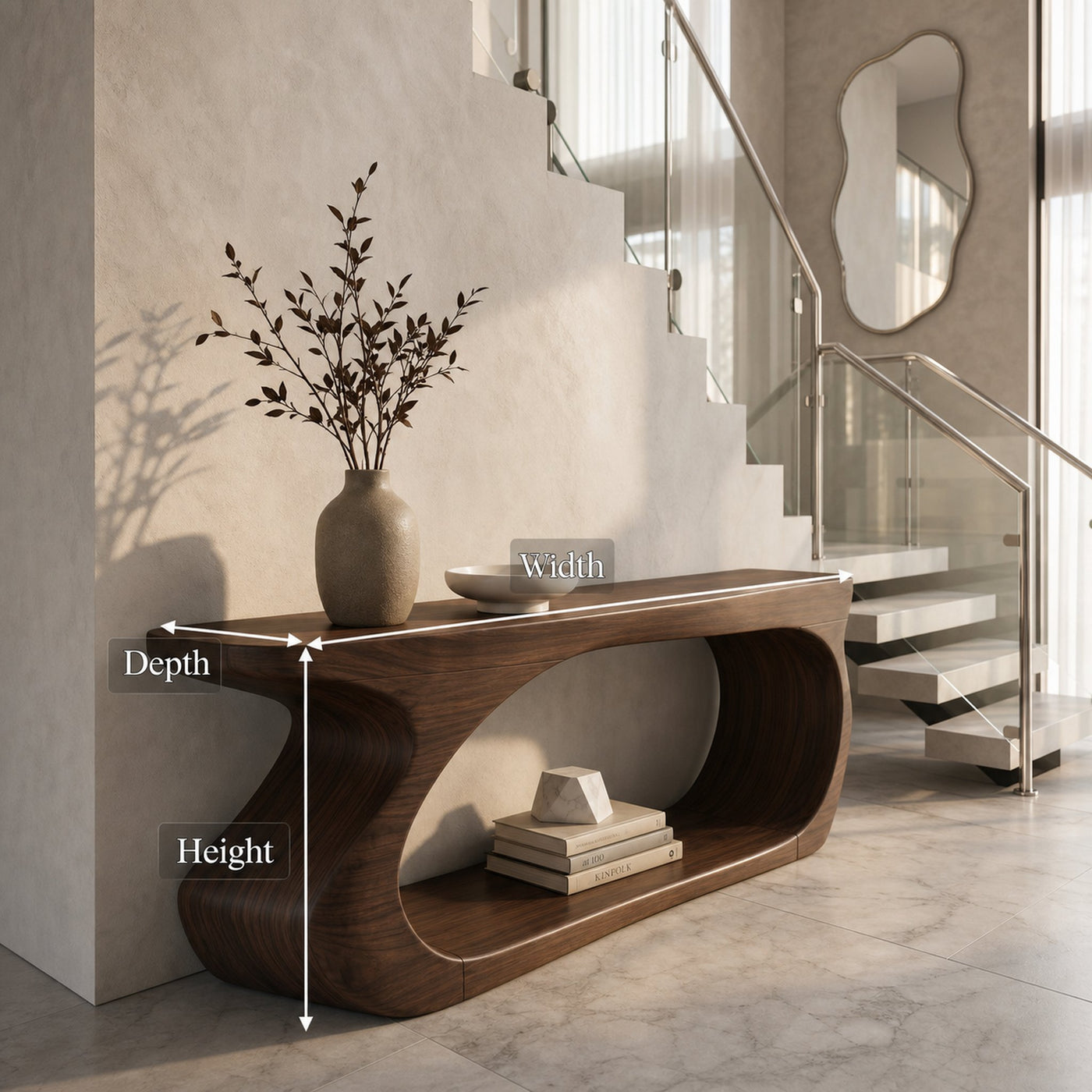 Modern Console Table With Sculptural Circular Form For Entryway - product view 8