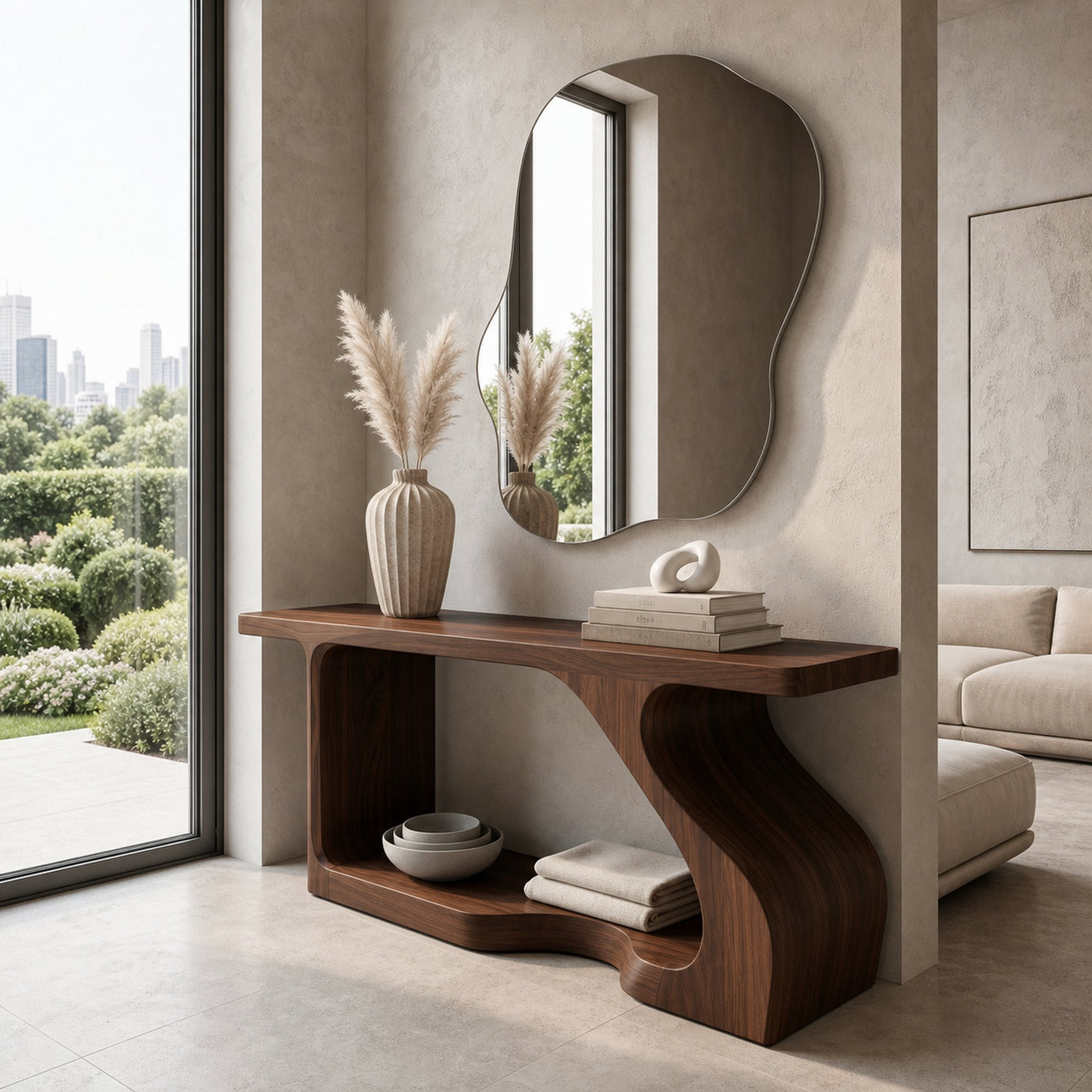 Modern Console Table With Sculptural Curved Form For Entryway - product view 7