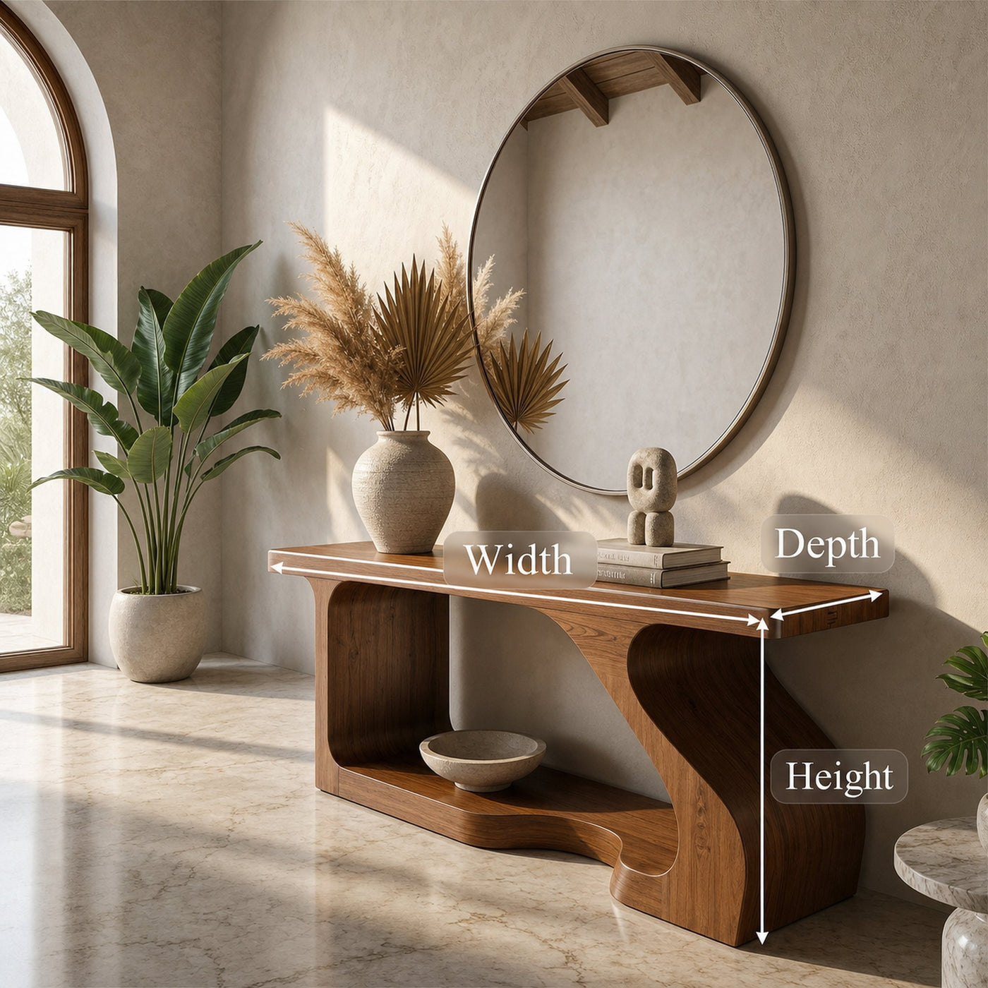 Modern Console Table With Sculptural Curved Form For Entryway - product view 8
