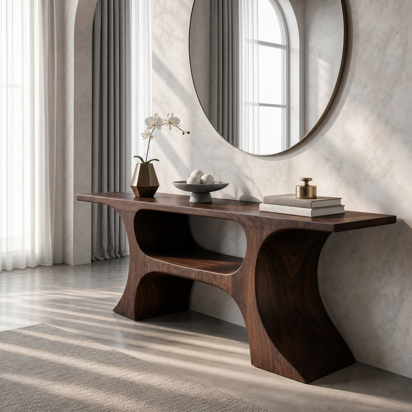 Modern Console Table With Soft Geometric Form For Living Room