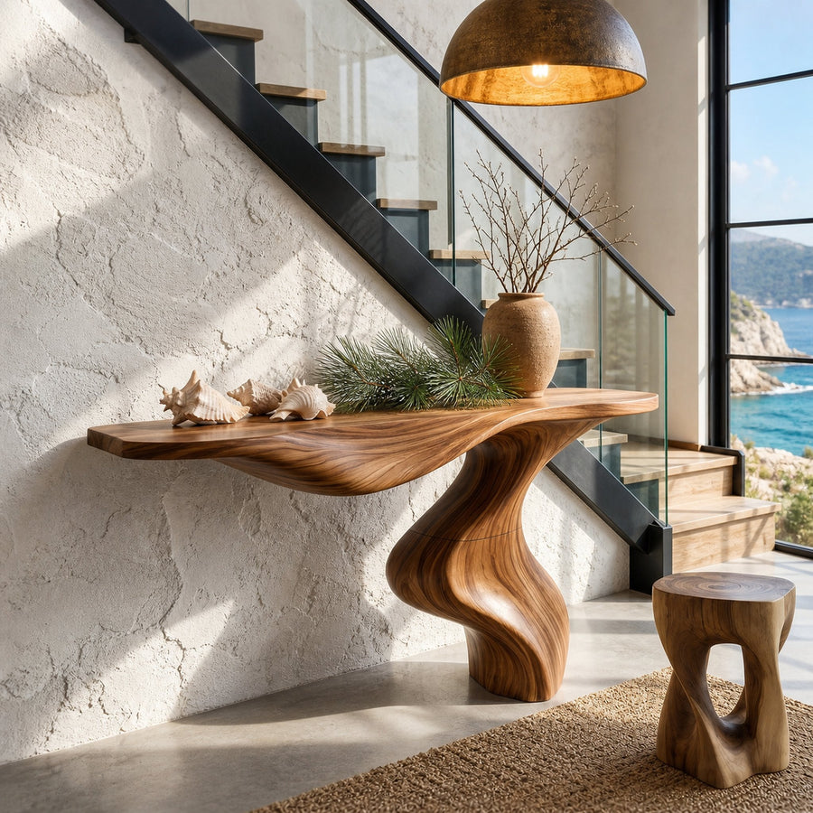 Modern Console Table With Statement Sculptural Base For Living Room