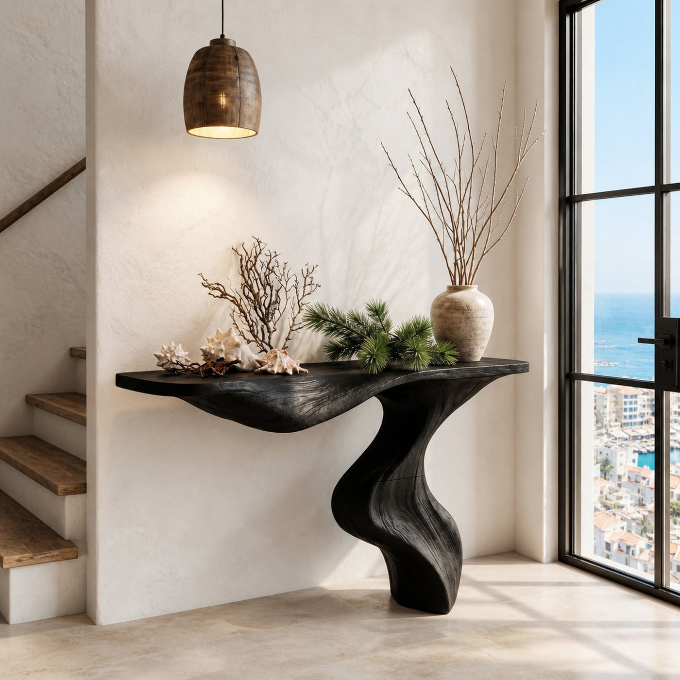 Modern Console Table With Statement Sculptural Base For Living Room - product view 4