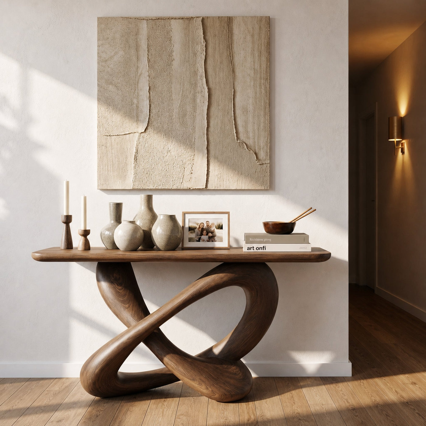 Modern Console Table With Twisted Ribbon Wood Base For Entryway - product view 7